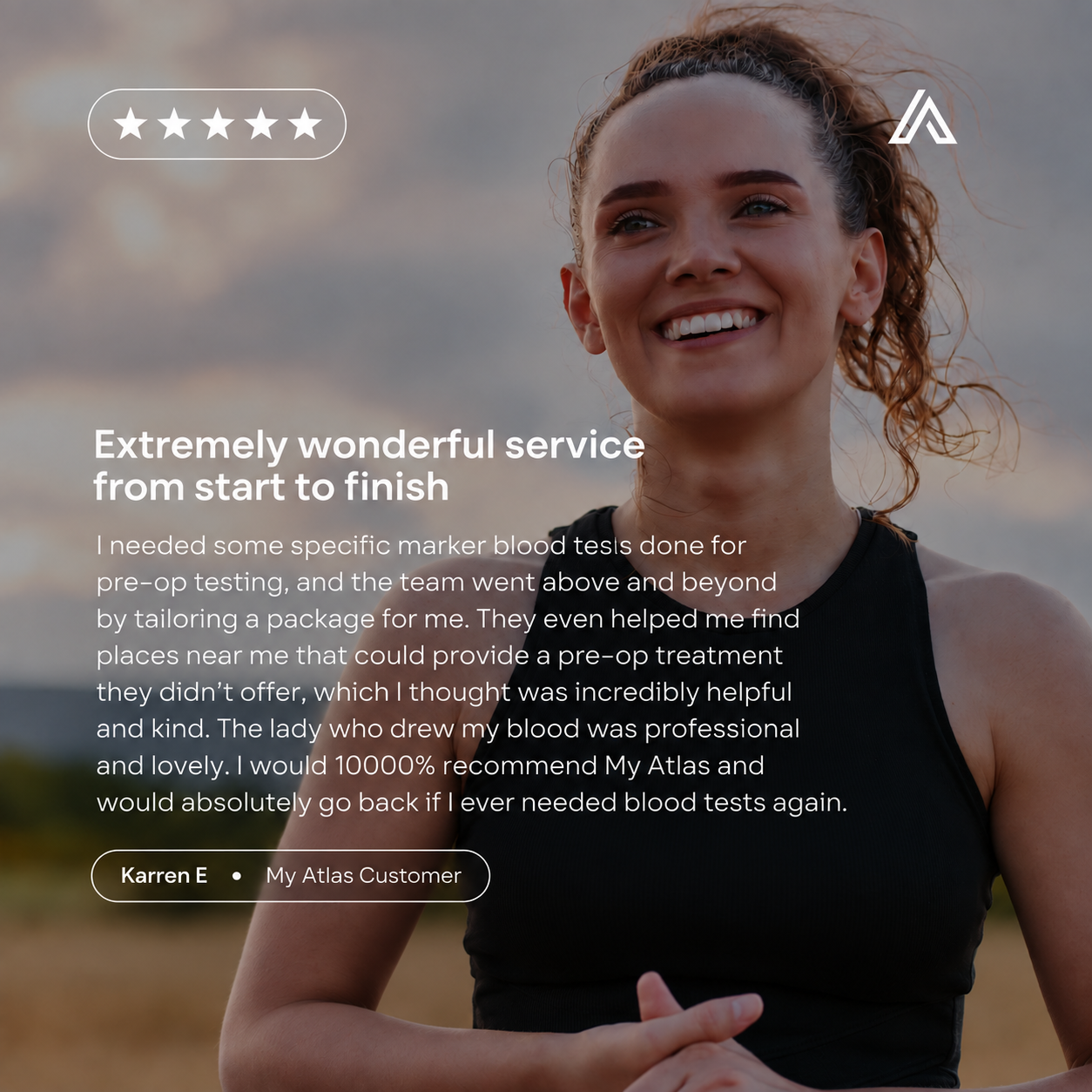 Trustpilot review, google review, my atlas, blood test