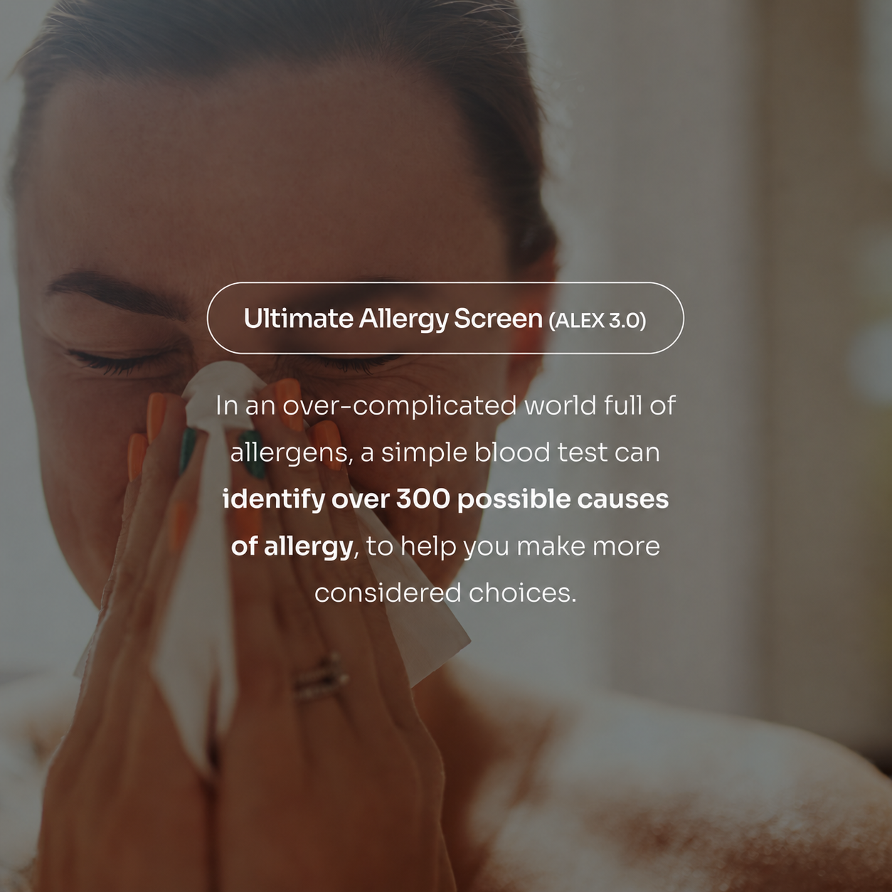 Woman with allergies, alex 3.0, allergy test